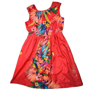 ELLEN TRACY Dress w/Pockets | Salmon Tropical Hawaiian Floral | Womens 10